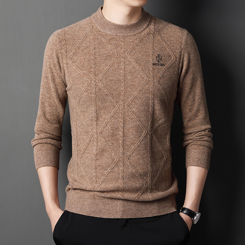 高端羊绒冬季加厚100纯山羊绒衫男圆领中年爸爸装男士毛衣保暖内搭