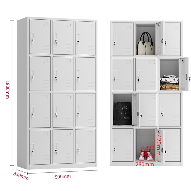 中意贝田 钢制加厚十二门衣柜员工更衣柜储物柜学生宿舍带锁储物柜浴室衣柜健身房存包柜铁皮柜 加厚十二门衣柜