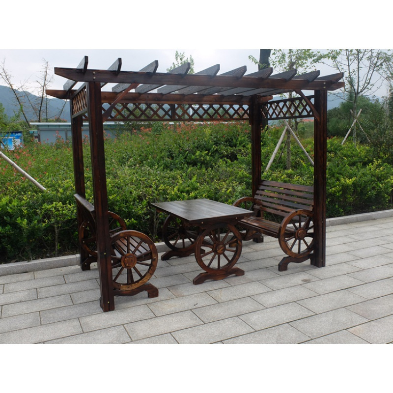 防腐木屋凉亭葡萄架实木花园爬藤架花架户外家具庭院桌椅 专利款搭配75厘米宽车轮桌