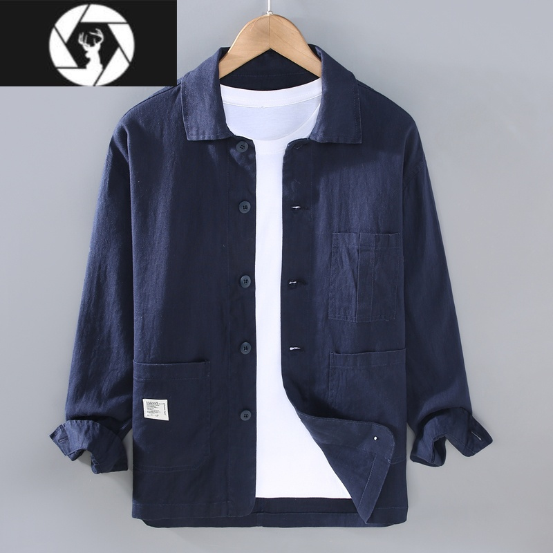 hongzun高端纯亚麻料夹克外套男薄款文艺青年休闲春夏季复古棉麻布上