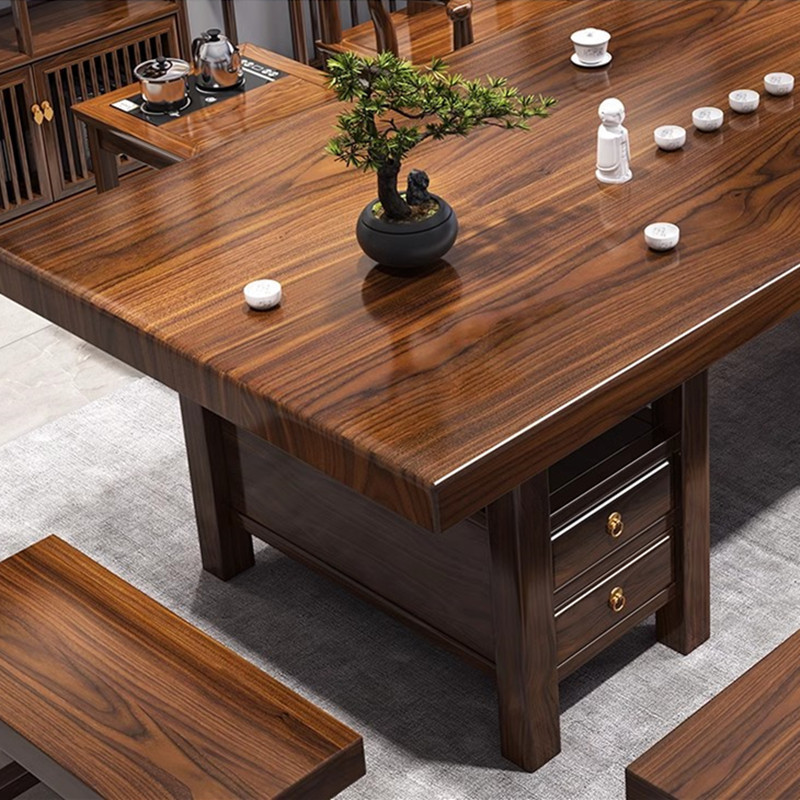 苏宁 质凡 大板实木原木茶桌椅组合高清大图