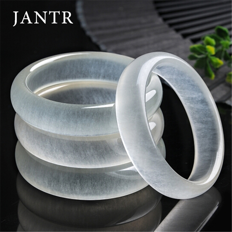 JANTR[礼盒+配证书]玉手镯天然A货冰种玉手镯金丝玉镯子石英岩玉扁条手镯自戴送礼必备