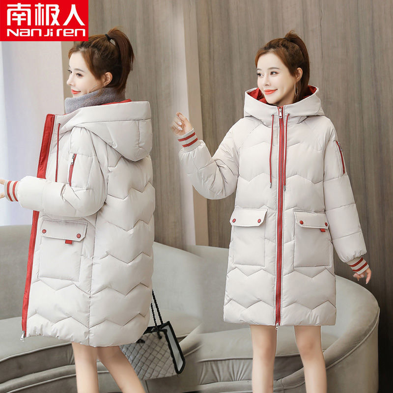 加厚保暖中长款棉服女2020冬季新款韩版宽松连帽外套潮 2008#米白色 3XL建议146~160斤