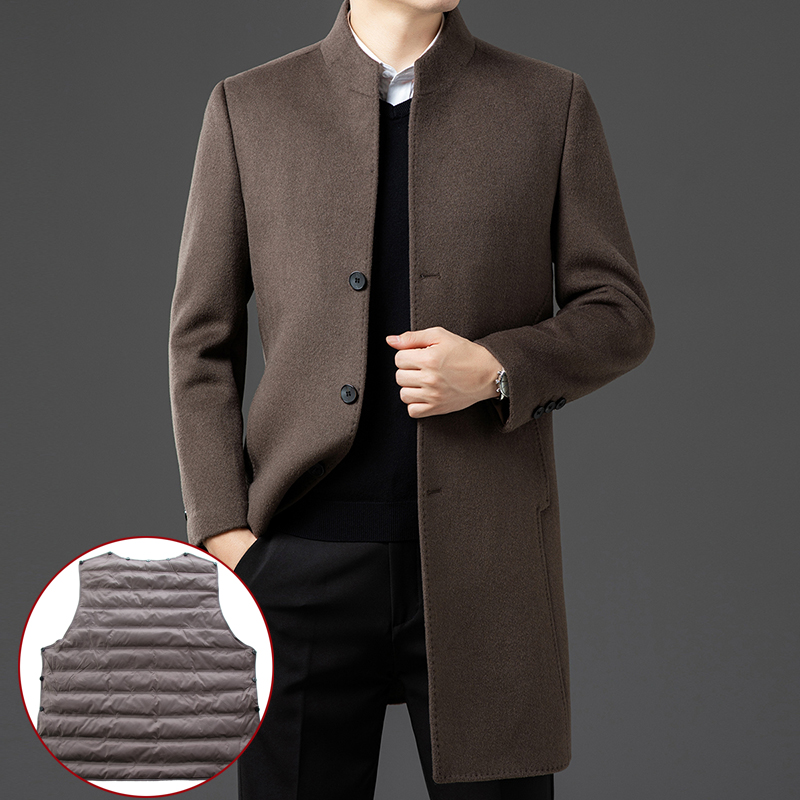 双面呢鹅绒内胆男士羊绒大衣羽绒内胆可拆卸中青年羊毛呢子中长款外套爸爸针织上衣服活里活面鹅绒内胆风衣中老年羽绒外套大码冬装 本店销售任意长度、款式羊绒大衣+内胆 175\92