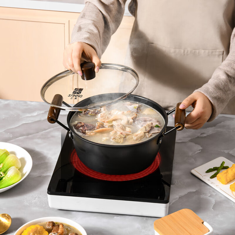 三禾铁锅三件套不生锈更耐磨健康更安全窒化锤纹龙铁锅三件套T321高清大图