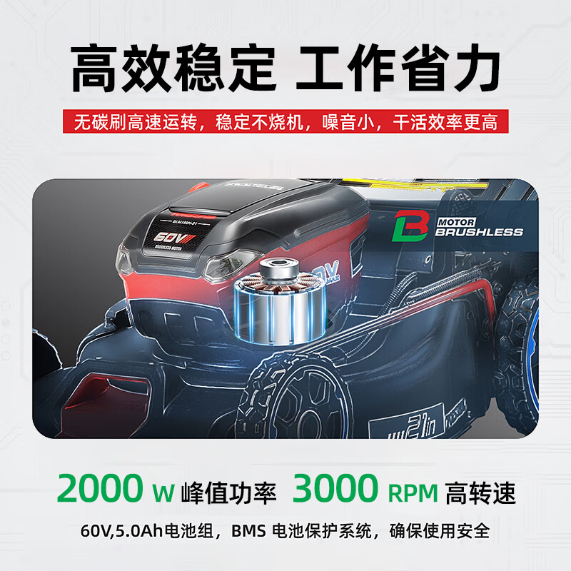 凯姿(KAZZ)割草机充电式手推除草机大功率锂电池草坪修剪机电动打草机60V KZ760P(单电) 单位:台高清大图