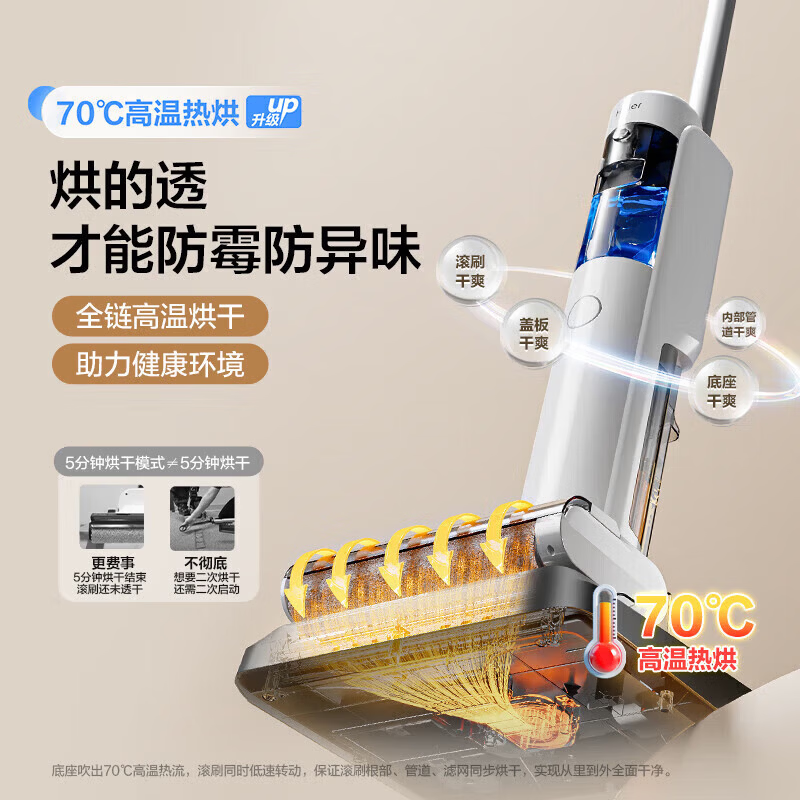 海尔(Haier)洗地机热风烘干 毛发防缠绕电解水除菌 无线智能家用洗拖一体自动清洗全自动拖地机吸尘器 A500PRO高清大图