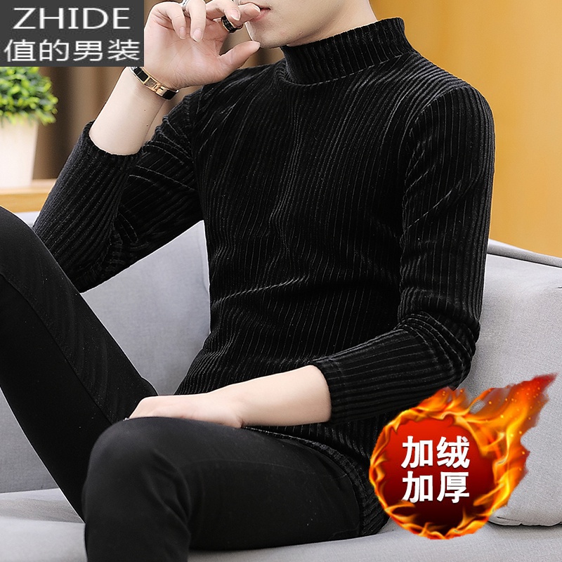 SUNTEK男士加绒加厚长袖T恤冬季韩版高领保暖衣服潮流卫衣金丝绒打底衫T恤高清大图
