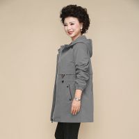 迪鲁奥（DILUAO)中老年风衣女中长款中年妈妈秋装外套2021新款洋气上衣女中老年女装薄_821 XL(体重110-125斤) 灰色