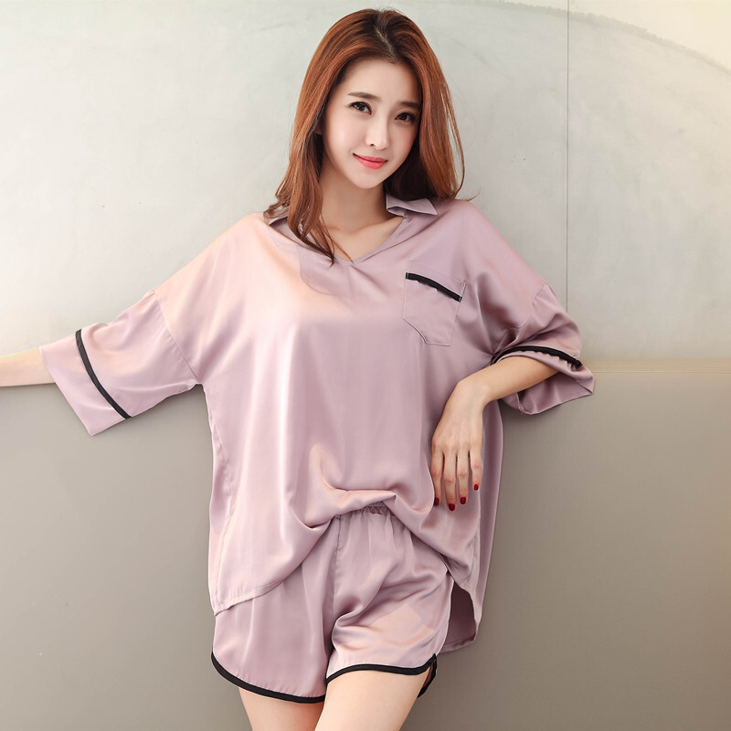 情侣睡衣夏天真丝短袖短裤套装女韩版性感冰丝夏季宽松男青年丝绸