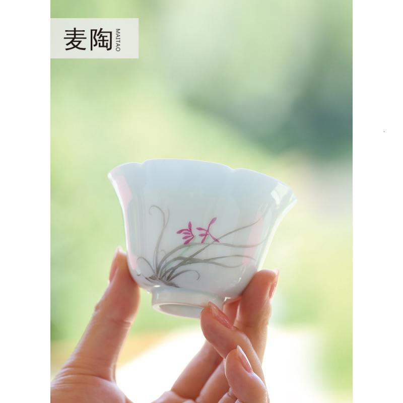美帮汇景德镇斗彩荷花兰花茶具单杯家用手绘功夫茶杯品茗杯主人杯高清大图