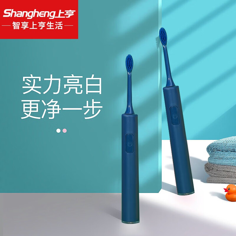 上亨(shangheng) 电动牙刷声成年人男女情侣学生款全自动智能声波震动高颜值美白软毛防水充电式 绅湛蓝