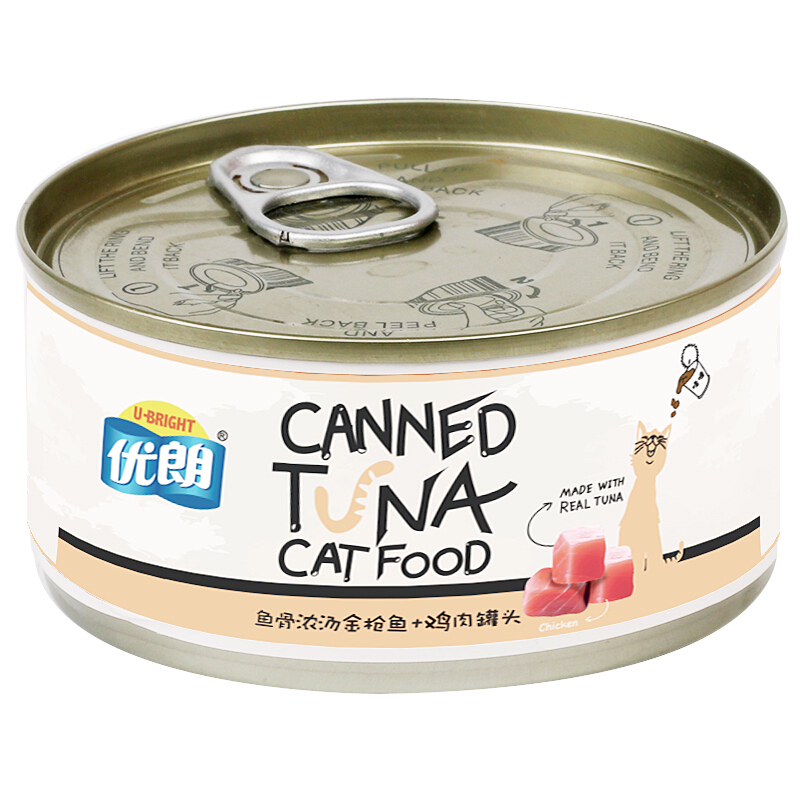 优朗(U-BRIGHT)宠物猫用鱼骨浓汤金枪鱼及鸡肉猫罐头170g