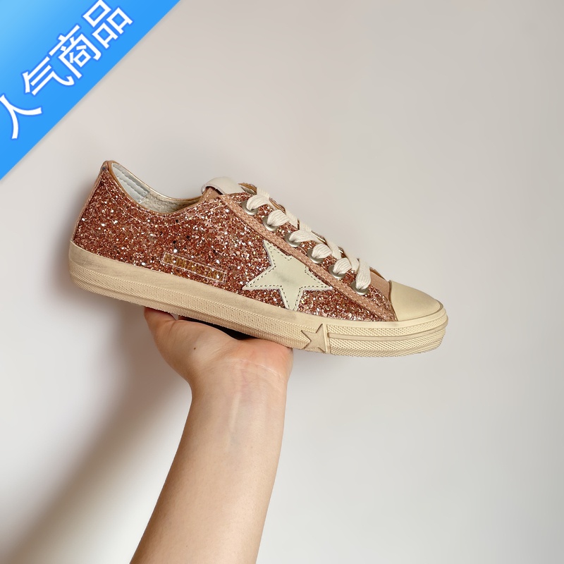 SUNTEK复古星星小脏鞋女2023四季款小众个性做旧软底帆布鞋两穿休闲板帆 闪粉色新改款 37标准码