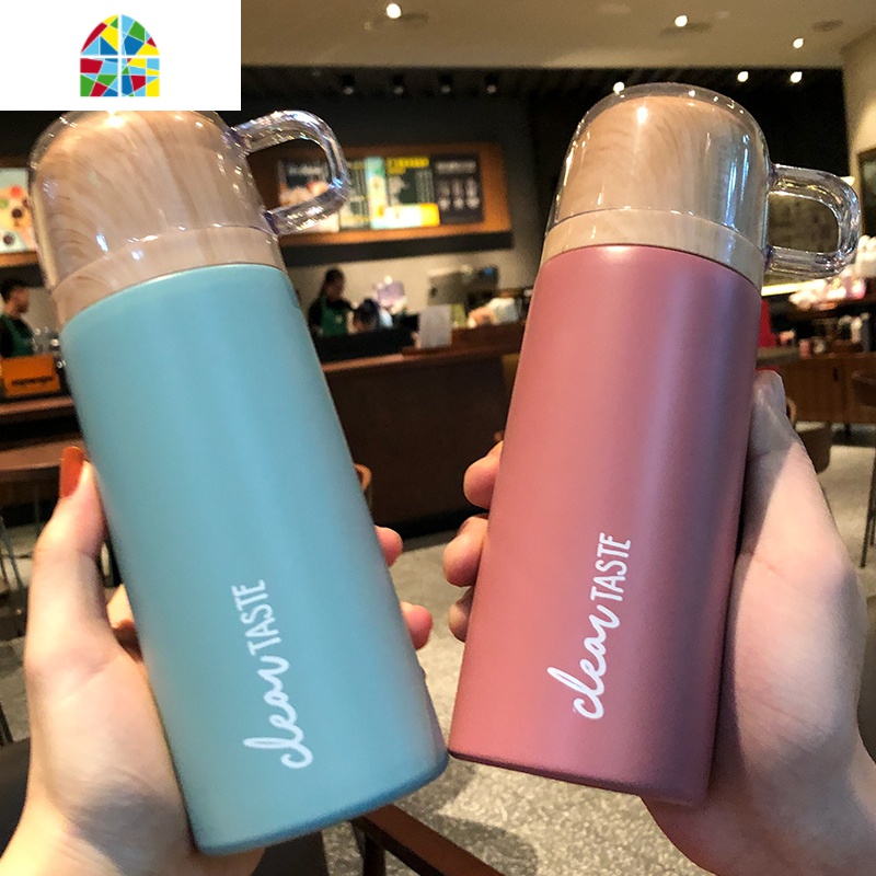 创意个性潮流简约超可爱保温杯女ins原宿风日系磨砂杯子便携小巧 FENGHOU 卡其色350ml高清大图