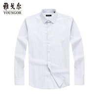 雅戈尔春秋季男士长袖免烫衬衫官方商务休闲纯棉白色条纹衬衣7103