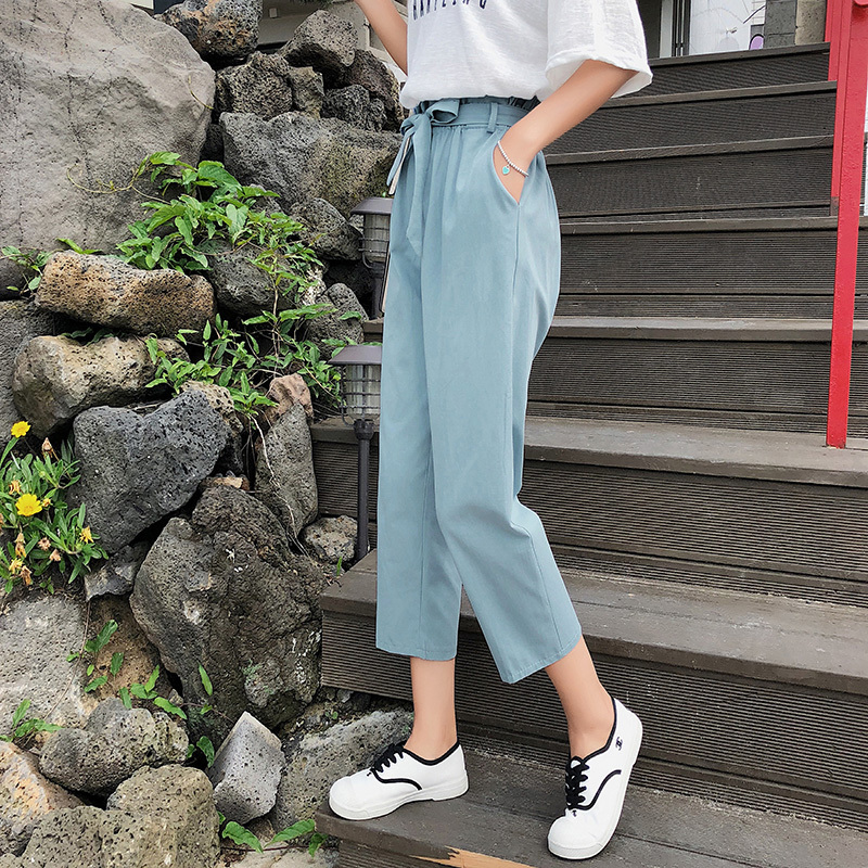 夏季韩版显瘦宽松花苞裤高腰裤子牛仔裤直筒薄款休闲七分阔腿裤女