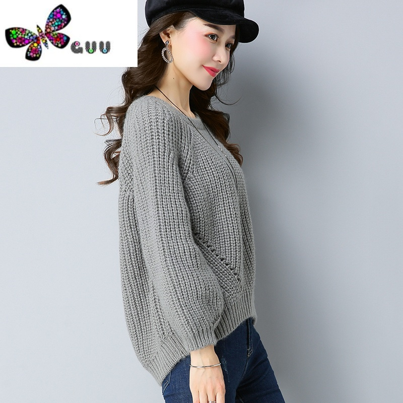 语娄2023新款秋装针织毛衣女士套头宽松韩版短款粗毛线衣加厚打底衫女