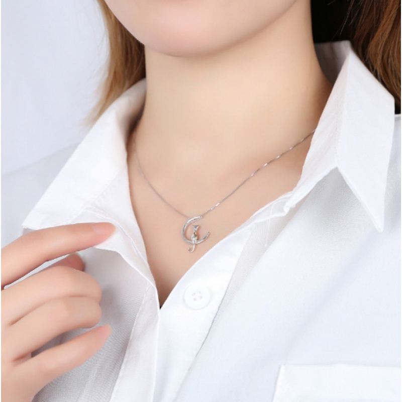 日韩版气质童话风月亮上的小猫咪s925纯银短项链锁骨链可爱学生女送女