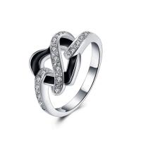 R845 Women Silver Rings 黑色滴油水晶戒指日韩指环心形戒子女生送女朋友七夕情人节礼物