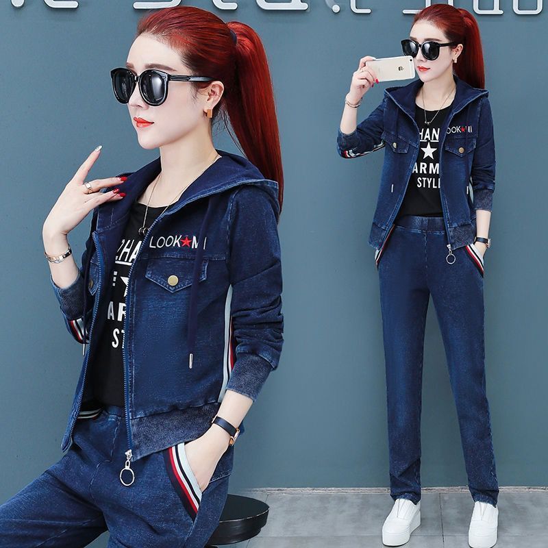 舒弗星(lachouffe)女士职业套装 秋季牛仔套装女装两件套时尚2020新款