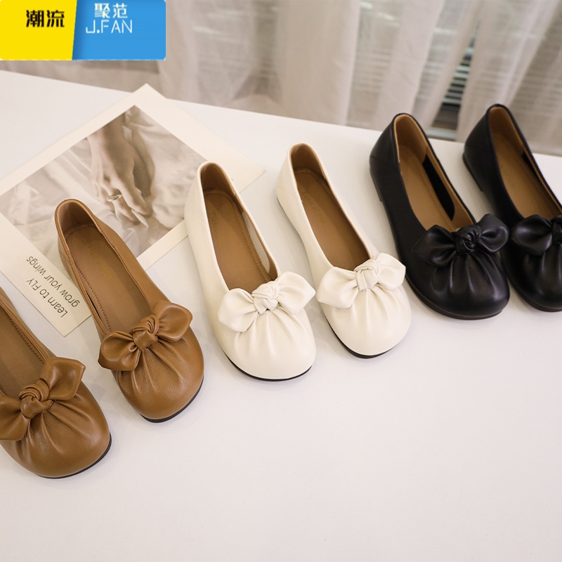 聚范温柔单鞋女平底软底蝴蝶结单鞋女浅口一脚蹬豆豆鞋通勤不累脚女鞋高清大图