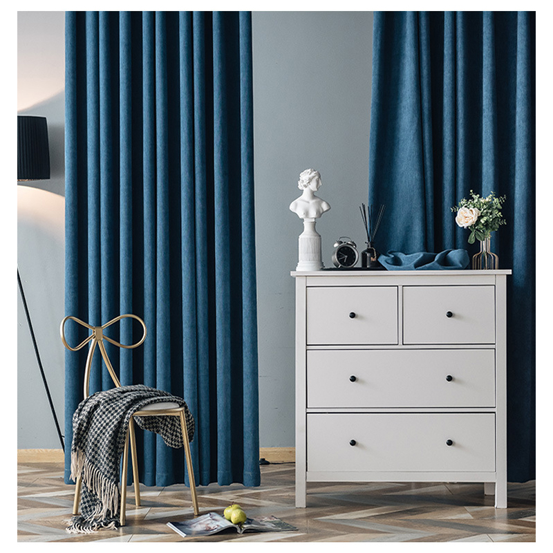 京城派 遮光窗帘北欧简约现代雪尼尔羊绒挂钩窗帘加厚打孔窗帘飘窗客厅帘子遮阳布纯色轻奢卧室挂钩窗帘 雪尼尔-藏青 定制：【挂钩款】宽3.0*2.7高*单片