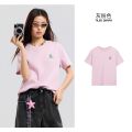 【凉感】美特斯邦威女短袖夏季潮流撞色透气百搭小印花T恤圆领t恤 170/92A/XL 灰粉色