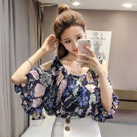 雪纺衫女夏装2018新款韩版碎花百搭上衣宽松显瘦印花大码