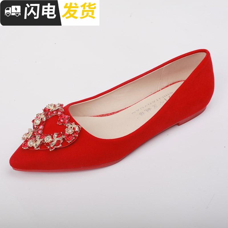 新娘鞋婚鞋女冬季结婚平底2022新款冬加绒红色粗跟孕妇红鞋秀禾鞋启如休闲鞋休闲鞋