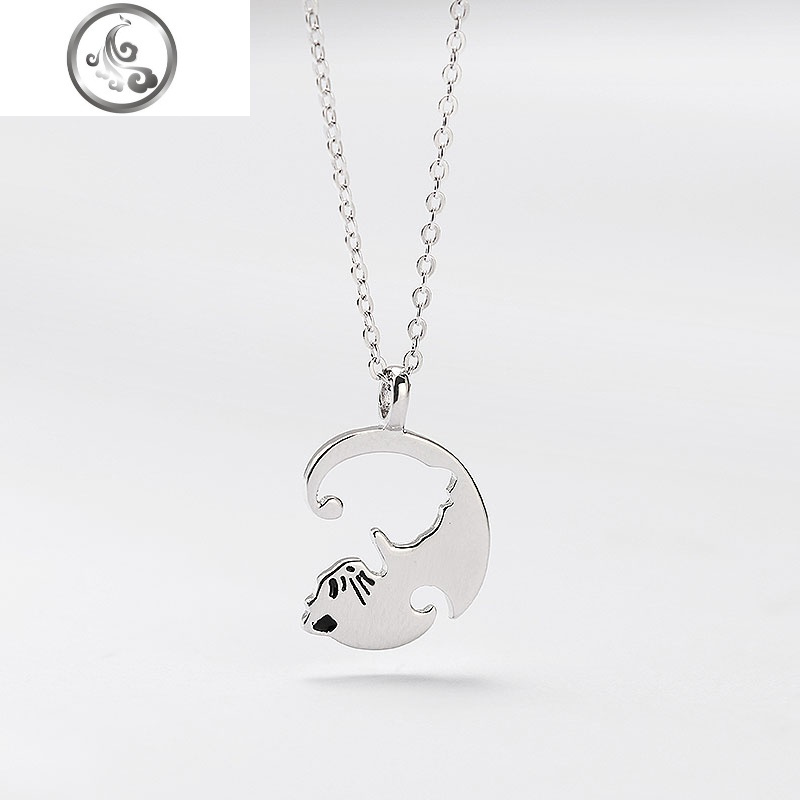 猫咪情侣项链一对纯银情侣款拼接简约文艺刻字森系送男女朋友 JiMi高清大图