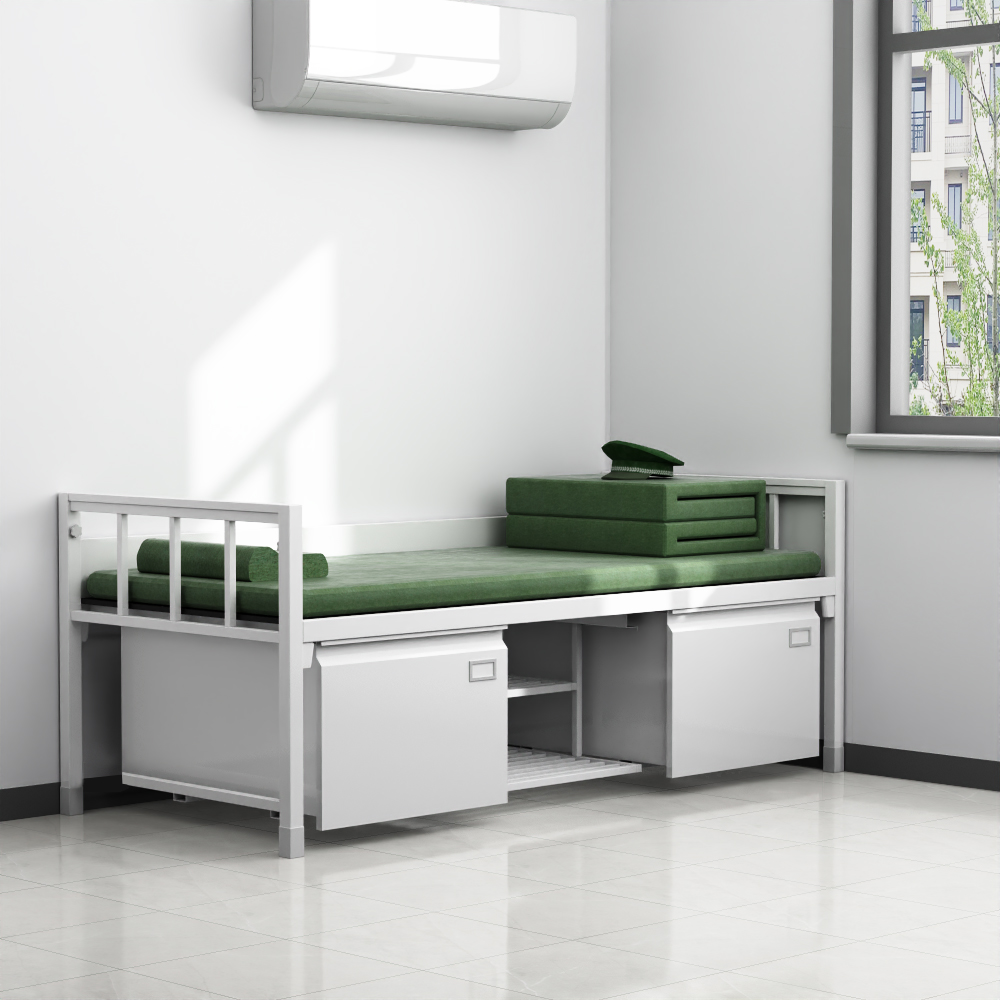 富路达钢制单人宿舍铁架床班用内务单层床士兵军营单人床带鞋柜高清大图