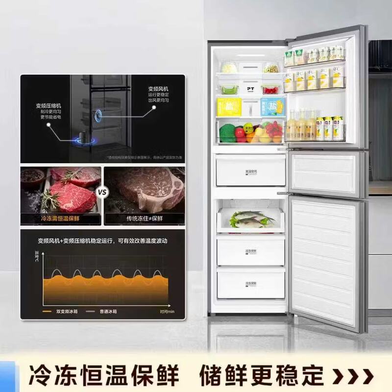 [自营]美的冰箱241升三门冰箱新国标真一级灰色小型风冷家用变频宿舍租房冰箱MR-249WTPE钛钢灰-星烁高清大图