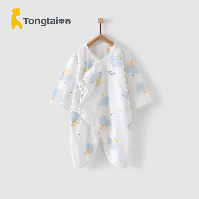 童泰夏季0-6月新生婴儿男女宝宝衣服纯棉系带蝴蝶蛤衣连体衣爬服