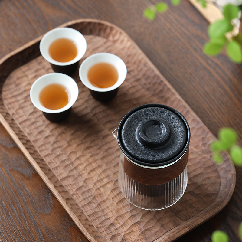 苏氏陶瓷(SUSHI CERAMICS)旅行茶具套装 经纬禅黑便捷功夫茶具 快客杯玻璃公杯陶瓷茶杯带便携包高清大图