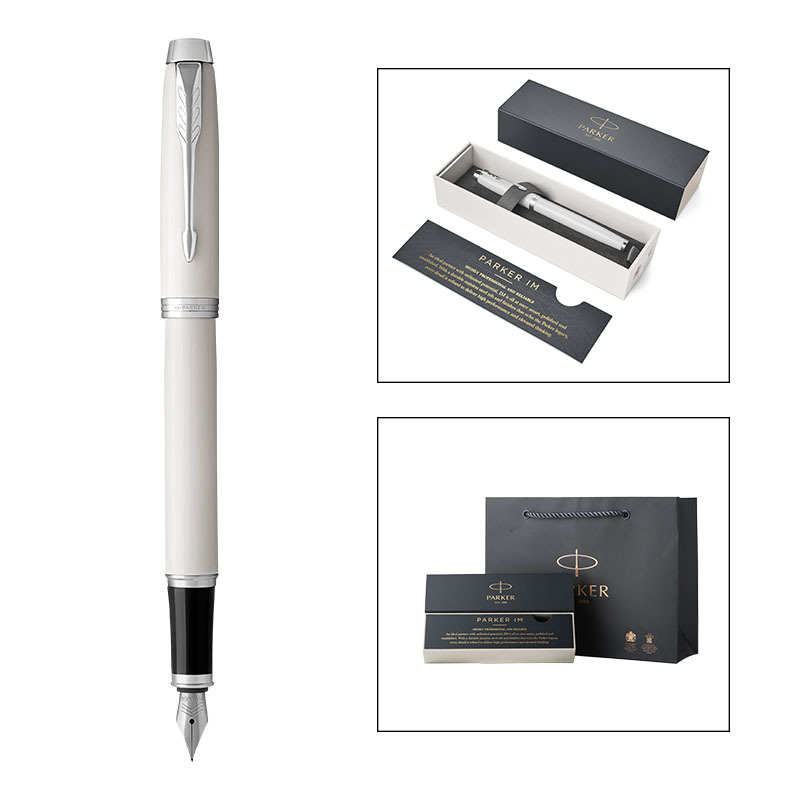 派克PARKER 钢笔 IM纯白白夹墨水笔 学生商务办公文具用品 可吸墨可替换墨囊 书写0.5mm金属不锈钢F笔尖