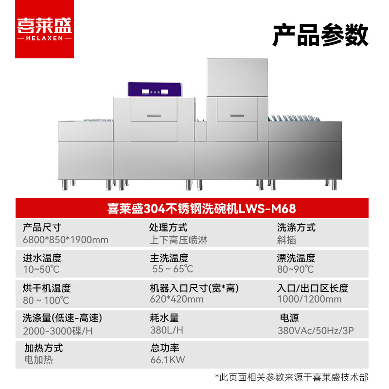 喜莱盛商用长龙洗碗机全自动大型洗碗机304不锈钢6.8米长 单位厨房刷碗机单缸单喷淋款LWS-M68高清大图