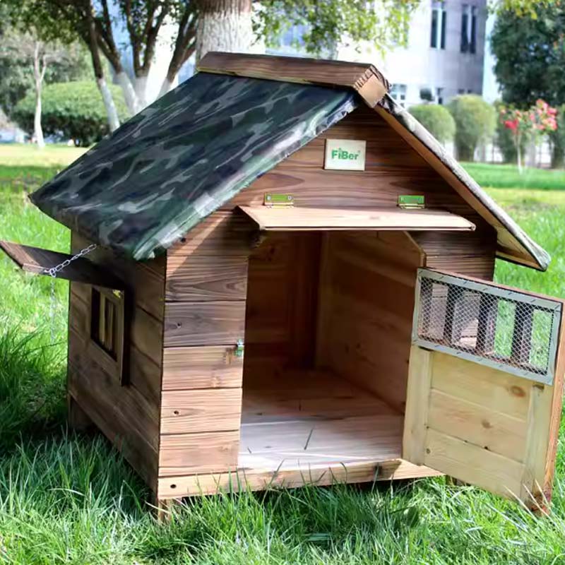 室外收纳箱 “小屋造型 简约碳化有门单窗+遮板+雨罩 尺码:L号 尺寸:88*77*81cm”高清大图