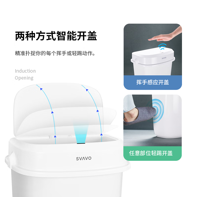 瑞沃(SVAVO)智能垃圾筒卫生间厕所壁挂式电动自动垃圾筒家用32L大容量 PL-151040S黑色[感应款]单位:个高清大图