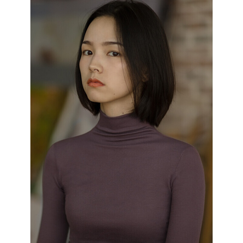 波迷娜(BOMINA)秋高领保暖内衣女薄款紧身打底衣蓄热秋衣黑色百搭上衣 黑色 均码