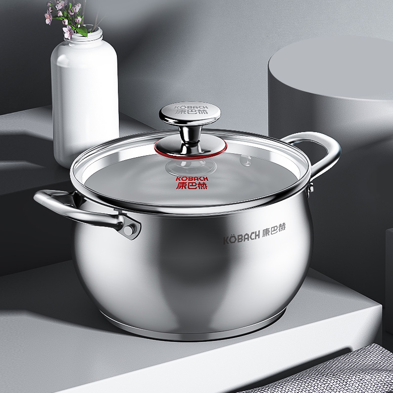 康巴赫汤锅家用加厚304不锈钢奶锅煮粥锅小煮锅蒸煮锅电磁炉炖锅高清大图