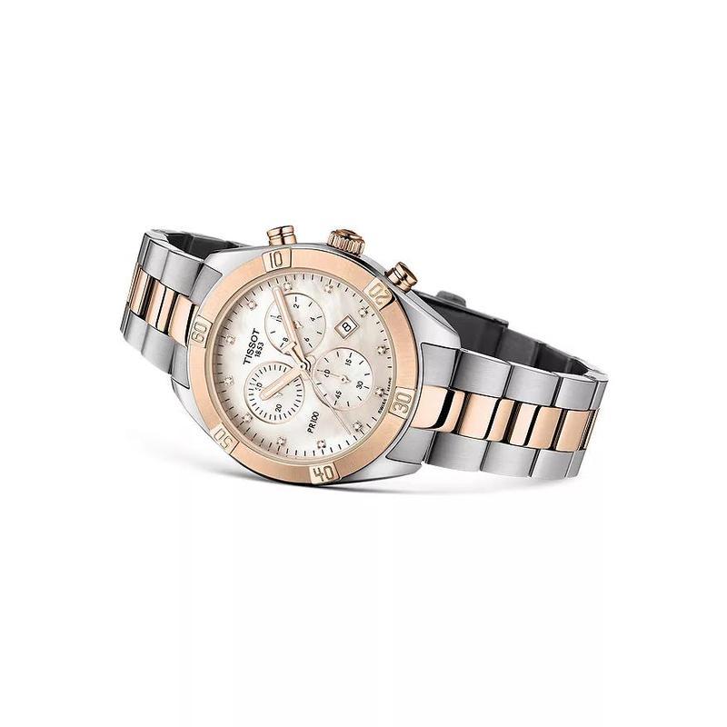 天梭tissot女表pr100链式手链钻石计时码表38毫米石英手表