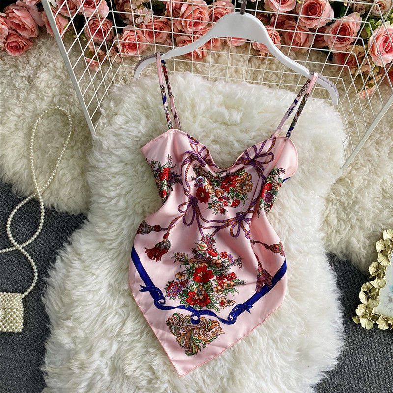 复古风汉服肚兜式内衣吊带背心女性感古代睡衣时尚露背印花上衣夏[5天