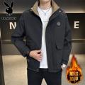 花花公子新款高品质2802M加绒-连帽加绒夹克男大码8XL潮流宽松青少年冬季外套男_824 4XL 黑色