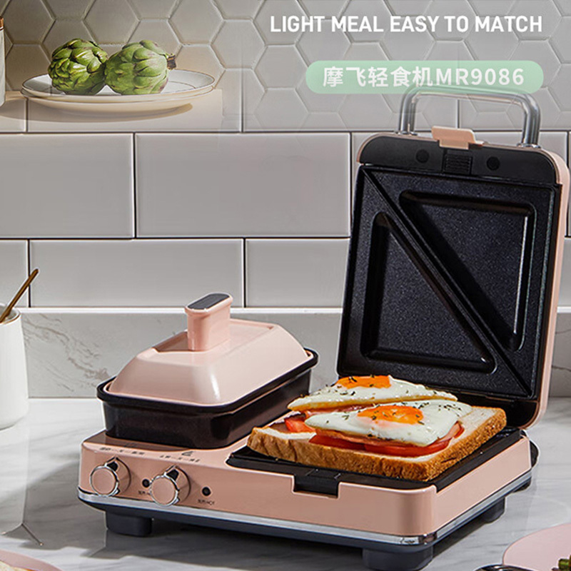 摩飞早餐机迷你多功能双区轻食机料理煎烤机落樱粉MR9086高清大图