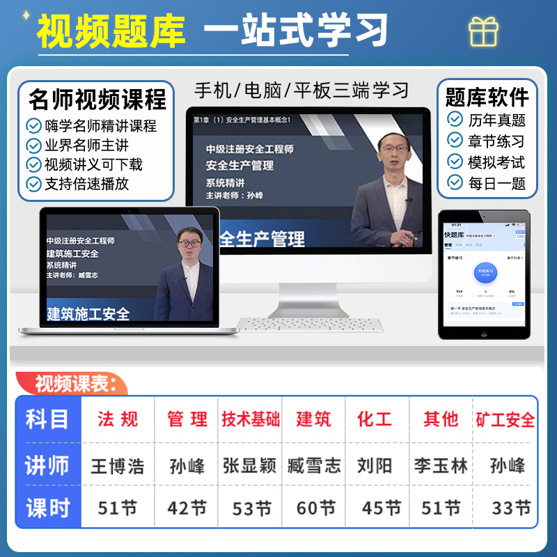 [基础精讲班]任选4科 [正版]优路教育2024年中级注册安全师工程师历年真题库押题模拟试卷建筑化工安全生产法律法规高清大图