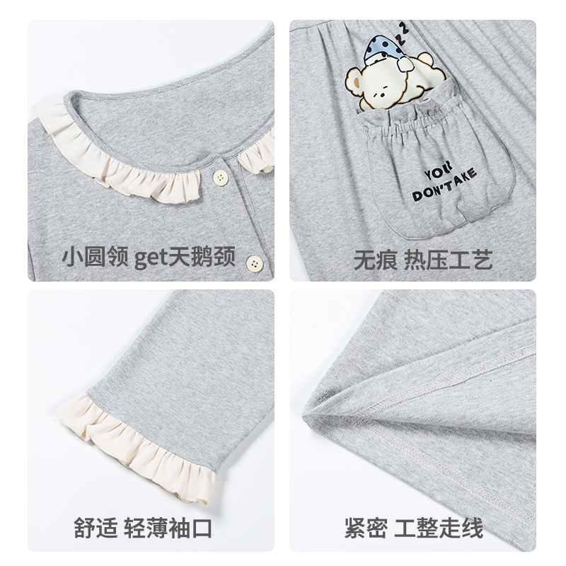 猫人孕妇待产裙春夏季睡衣女纯棉月子服中长款睡裙哺乳带胸垫家居服高清大图