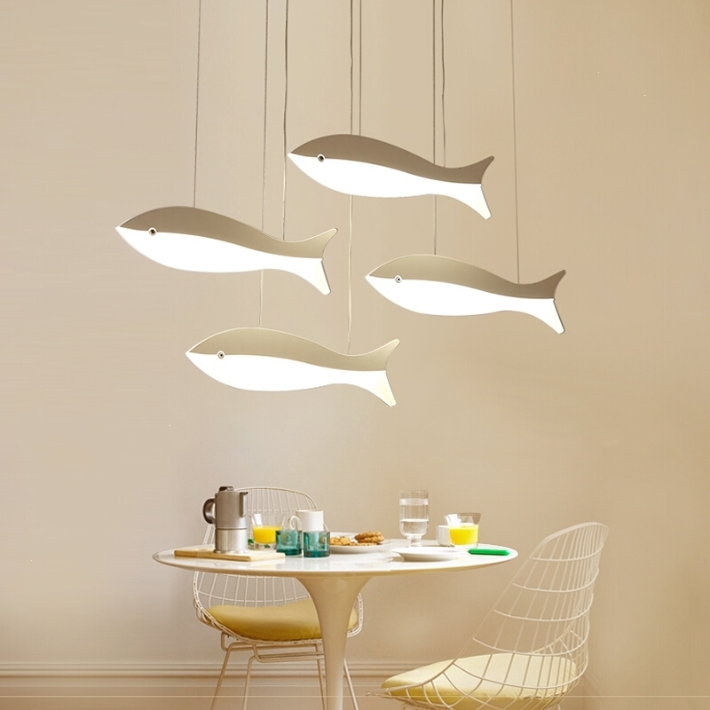 创意顶灯具简易鱼线灯餐厅咖啡吧台鱼形创意单头三头灯