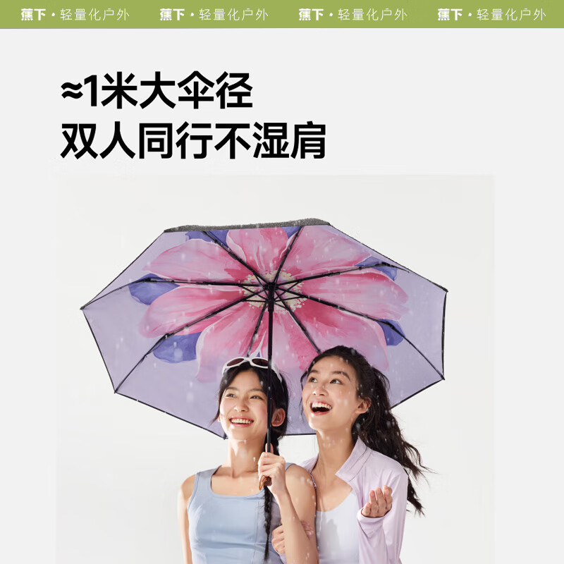 蕉下三折黑胶防晒伞 户外旅行便携雨伞 防紫外线遮阳伞 BM662 绯云高清大图