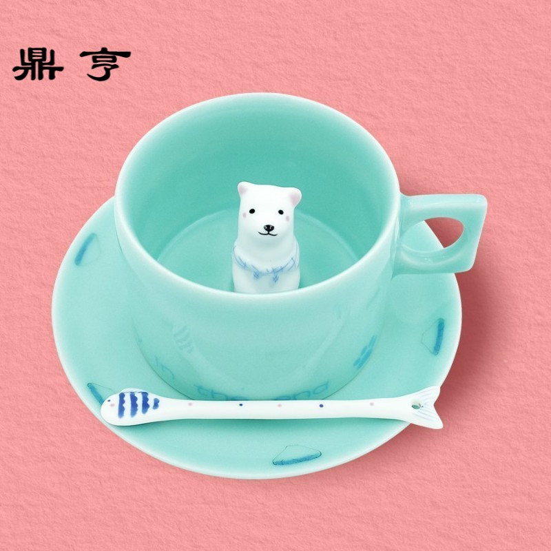 鼎亨 北极熊咖啡杯 情侣手工手绘陶瓷咖啡杯碟下午茶茶杯茶具